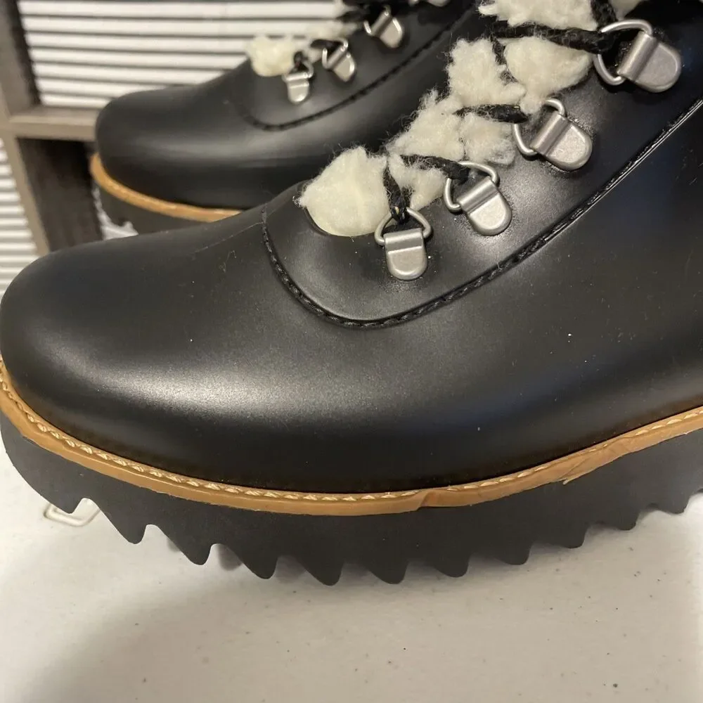Bernardo Wiley Faux Shearling Trim Boots Black Anthropologie Rain Size 9